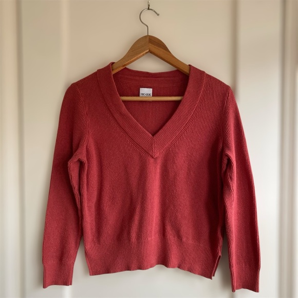 NIC+ZOE Waffle Stitch V-Neck Sweater Rusty Red Tandoori Pullover Size XS - Picture 4 of 10